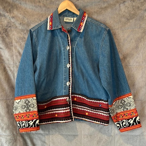 Chico's Jackets & Blazers - Chico's Denim Jacket Size Small Boho Embroidered Sequins Coastal Cowgirl